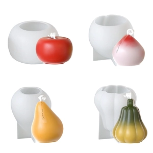 Moules En Silicone En Forme De Fruits 3D Pomme Poire Pêche Citrouille DIY Bougie Parfumée Savon Résine Pâtisserie