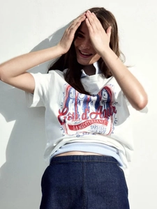 Oversize 100% βαμβακερό λευκό T-shirt με τύπωμα ψαριού και κείμενο Côte d'Azur