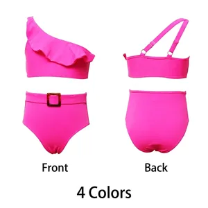 Maillot De Bain Fille Haut Et Bas De Bikini Nylon Élasthanne Volant Une Épaule Taille Haute Imprimé Floral Tropical Plage