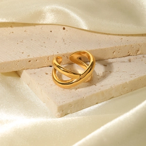 Minimalist 18k gold plated stainless steel cross ring with an elegant X-shaped open design