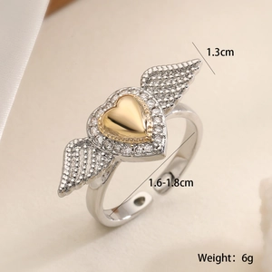 Close-up of heart wings ring showing dimensions 1.3cm height and 1.6-1.8cm inner diameter