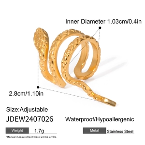 Adjustable snake-style 18k gold-plated stainless steel ear cuff for women