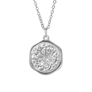 Collier avec pendentif étoile en argent martelé et acier inoxydable à texture plissée