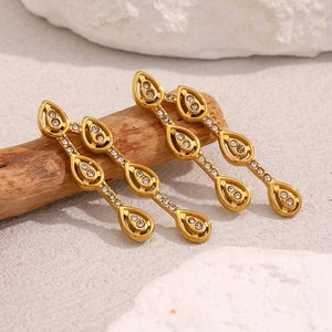 Water Drop Dangle Earrings Stainless Steel 18K Gold Plated Cubic Zirconia With Stainless Steel Earring Post