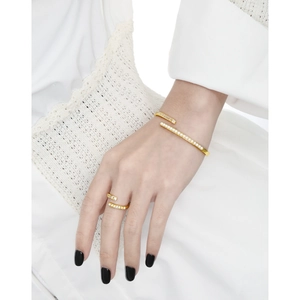 S925 sterling silver gold plated bracelet and ring set with pearls and square zircons