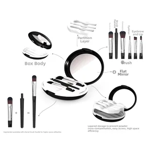 5-in-1 portable makeup brush set with storage case and built-in mirror for travel