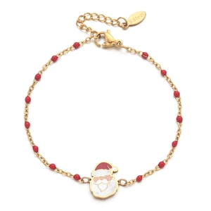 Detail of Santa Claus charm and S.steel hallmark on gold-plated stainless steel bracelet