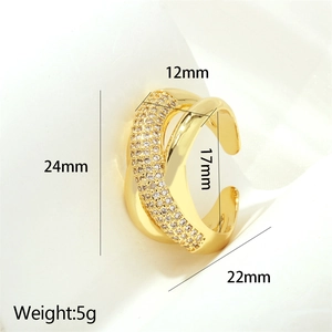 Detailed macro view showing the precise measurements and 18K gold micro-pave zircon X-ring