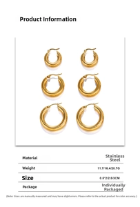 Detailed size chart for 18K gold-plated stainless steel hoop earrings in three sizes