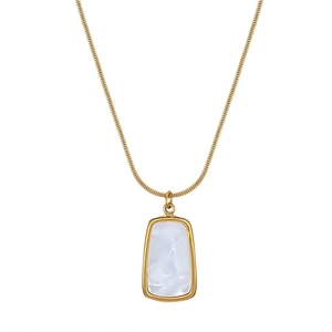 Gold titanium steel snake chain necklace featuring a square white shell pendant for women