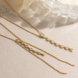 Classic 18K gold-plated stainless steel Y-shaped tassel necklace with cubic zirconia