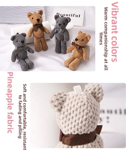 Detail showing the pineapple texture knitted fabric and soft ribbon on the cute bear pendant