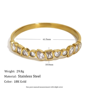 18K gold plated stainless steel bangle with geometric zircon stones for women