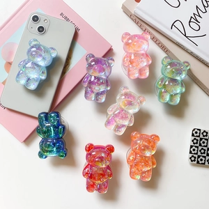 3D laser bear phone grip holder with colorful glitter sequins in various pastel colors