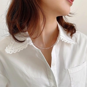 Elegant 925 sterling silver paperclip link chain necklace worn on a female neck
