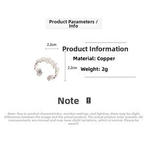 Detailed size chart showing 2.2cm dimensions of the hollow flower open ring in copper