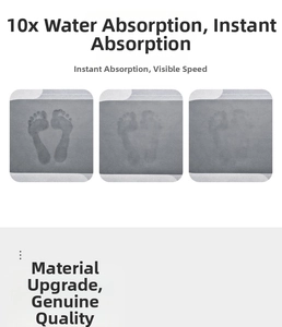Macro sequence showing instant water absorption on grey non-slip bathroom floor mat