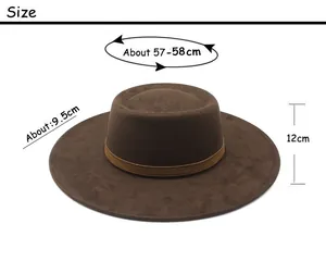 Größentabelle für braunen Filzhut mit 57-58cm Umfang und einer Krempenbreite von 9,5 cm