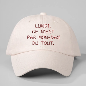 Pink cotton baseball cap featuring Lundi Ce N'est Pas Mon-Day embroidery text