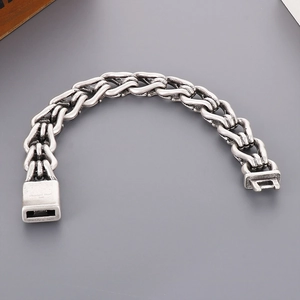 Vintage punk style stainless steel chain link bracelet in an antique silver finish