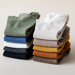 Men's classic solid ribbed cotton socks in various Morandi colors for casual daily wear
