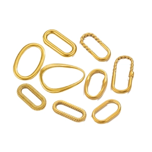 Golden stainless steel oval and pear-shaped textured connectors for DIY jewelry making