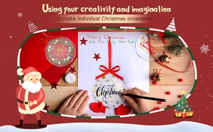 DIY process of painting festive patterns on a clear round acrylic Christmas ornament