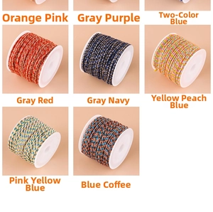 Detailed close-up of colorful DIY braided cotton cords on spools for jewelry making