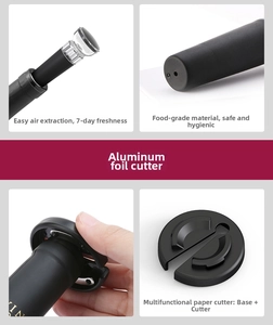 Detail view of wine stopper and foil cutter with vacuum pump feature and food-grade material