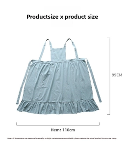 Detailed size guide showing the 99cm height and 110cm width of the ruffle apron