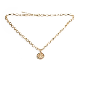 Bohemian hip hop gold chain necklace with colorful gemstone relief pendant on white background