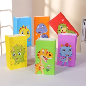 Lot de 6 sacs cadeaux en papier dinosaure avec autocollants pour fêtes d'anniversaire