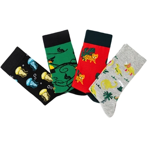 Détails de chaussettes en coton avec motifs méduse, oiseau, léopard et dinosaure