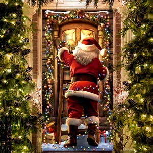 Santa Claus Christmas Door Banner Polyester Hanging Flag Festive Yard Decor Holiday Party Atmosphere Home Decoration
