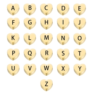 Mirror Polished Heart Shape Alphabet Letter Beads 304 Stainless Steel Laser Engraved DIY Jewelry Making Pendants