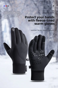Detail of winter cycling gloves with touch screen tips and anti-slip palm texture