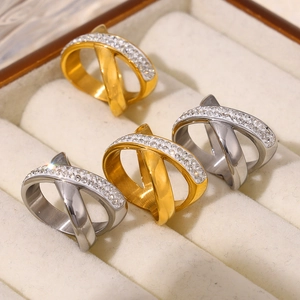 X-shape criss-cross rings in 18k gold and silver plating with zircon stones