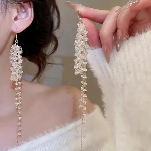 Crystal Tassel Dangle Earrings With 925 Sterling Silver Earring Post French Vintage Elegant Long Fringe Jewelry For Women