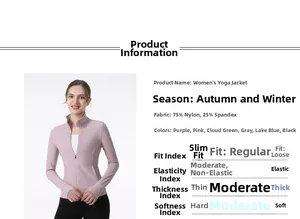 Détails de la composition du tissu de la veste de yoga 75% nylon et 25% élasthanne