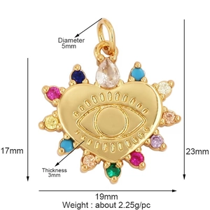 Tabella taglie dettagliata del ciondolo sole cuore dorato con zirconi colorati