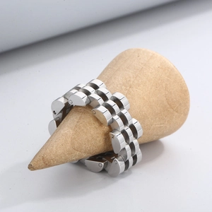 Silver stainless steel watch chain design ring for men with industrial style aesthetic