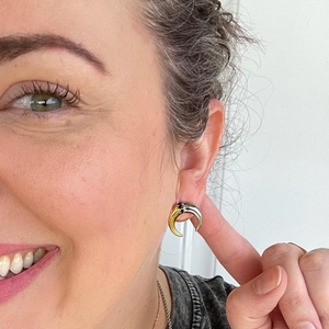 Boucles d'oreilles croissants de lune en acier inoxydable doré et argenté pour femme
