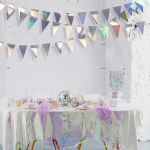 Iridescent star and moon paper garland set with pennant banner for party wall decoration