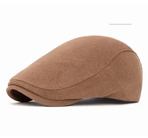 Detailed close-up showing the fine corduroy cotton texture of this khaki beret cap