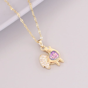 18K gold zodiac animal necklace with rainbow glitter and crystals on a twisted chain