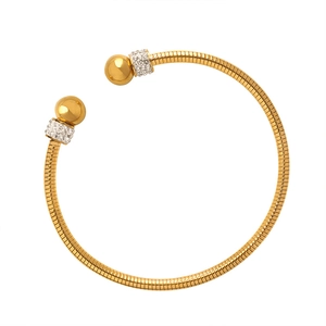 Vintage 18k gold plated stainless steel open bracelet with snake bone texture and rhinestones
