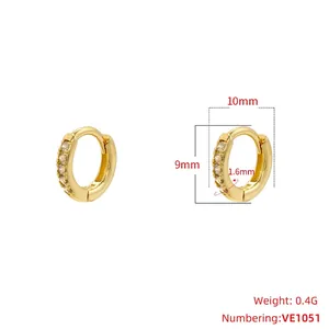 Detailed view of 10mm gold hoop earrings with white zircon micro-inlay dimensions