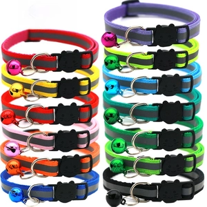 Reflective cat collars with paw prints, bells, and quick release buckles in various colors