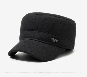 Close-up of black wool cap with thick twill fabric and Sports Style metal plate detail