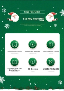 Detail showing 3D visual effect and double-sided color printing on Christmas window decals